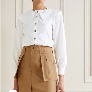 Ganni ruffled organic cotton-poplin blouse with collar